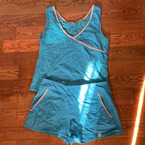 Pima Sleeveless Tee Short Set In Turquoise, size S, perfect condition - Picture 2 of 4